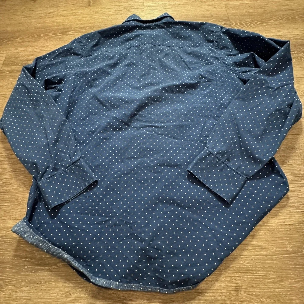 Banana Republic Shirt Men XL Blue Cotton Polka Dot Casual Preppy Soft Wash Shirt